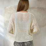 Split V Neck Long Sleeve Top Cream