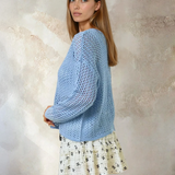 Split V Neck Long Sleeve Top Powder Blue