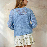 Split V Neck Long Sleeve Top Powder Blue