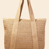 Straw Knit Zipper Tote Bag