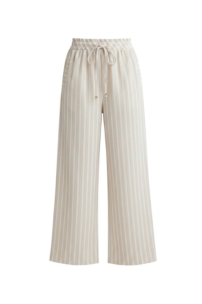 Allie Rose striped smock waist pants featuring a relaxed fit, lightweight fabric, and bold vertical stripes for a stylish look.