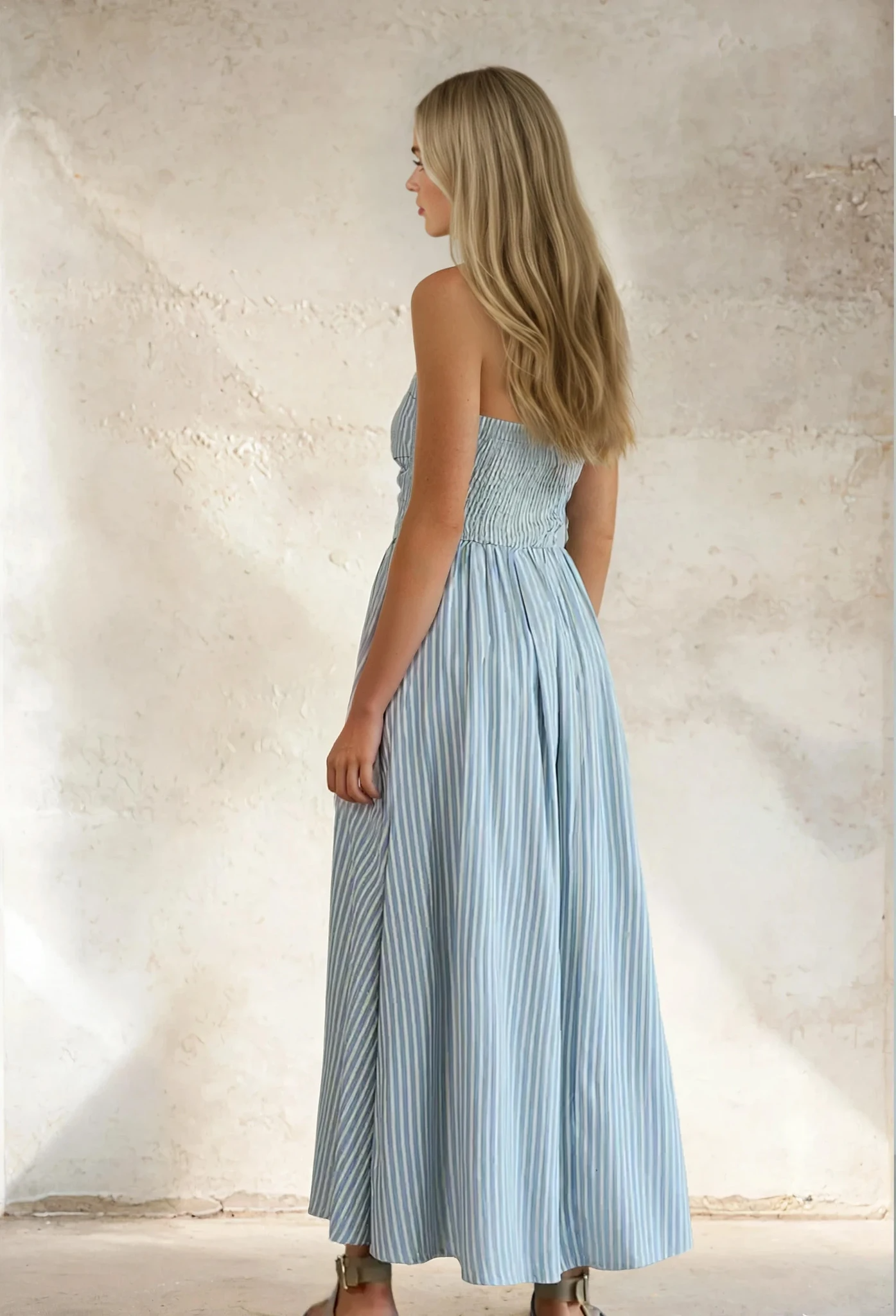 Striped Strapless Maxi Dress