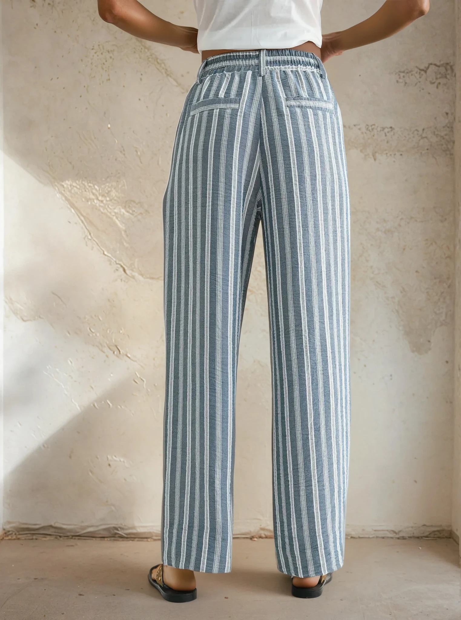 Striped Wide Leg Drawstring Pants