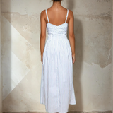 Striped Waist Pleat A Line Midi Dress