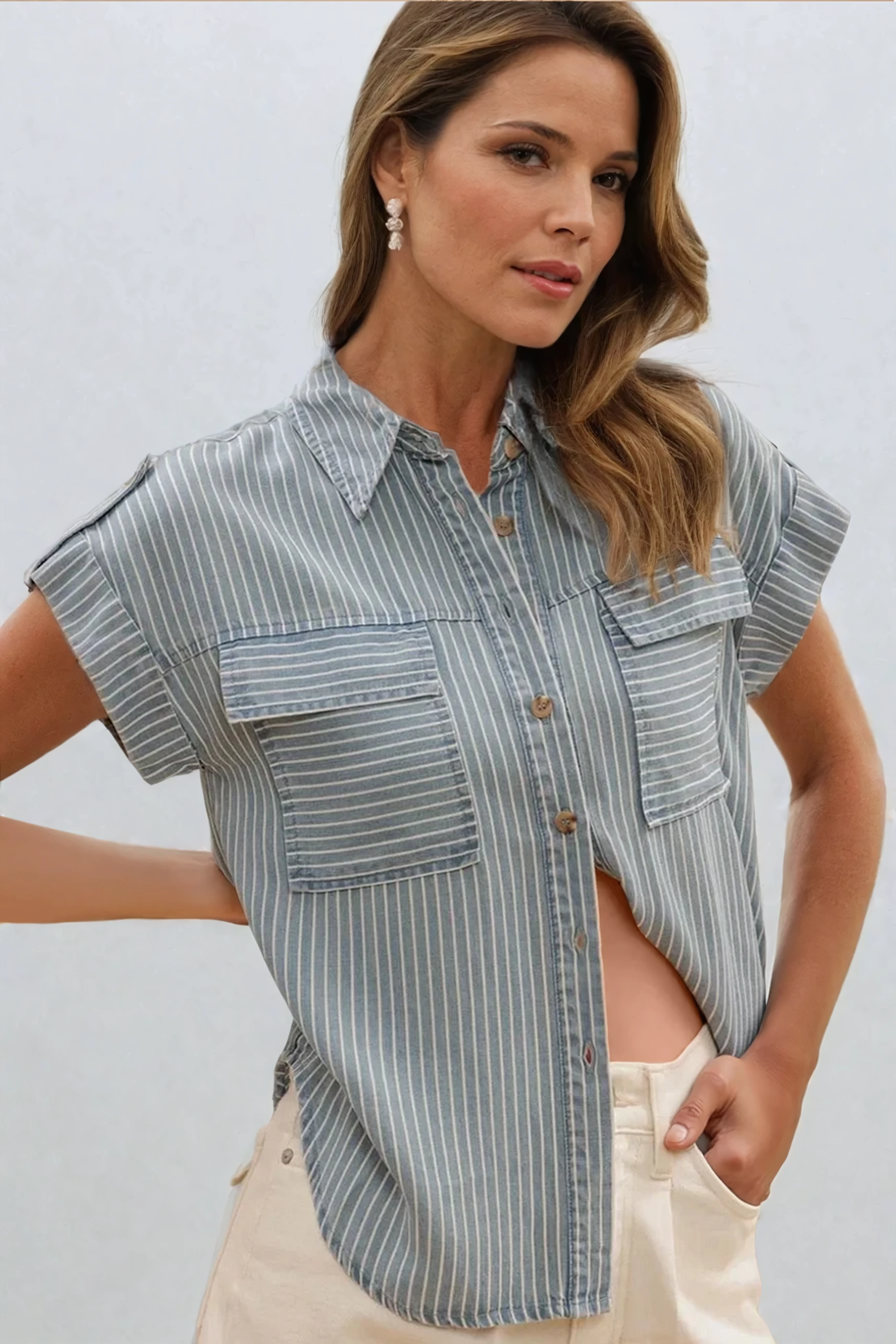 Stripe Button Down Short Sleeve Shirt
