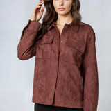 Suede Button Up Shacket Burgundy