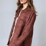 Suede Button Up Shacket Burgundy