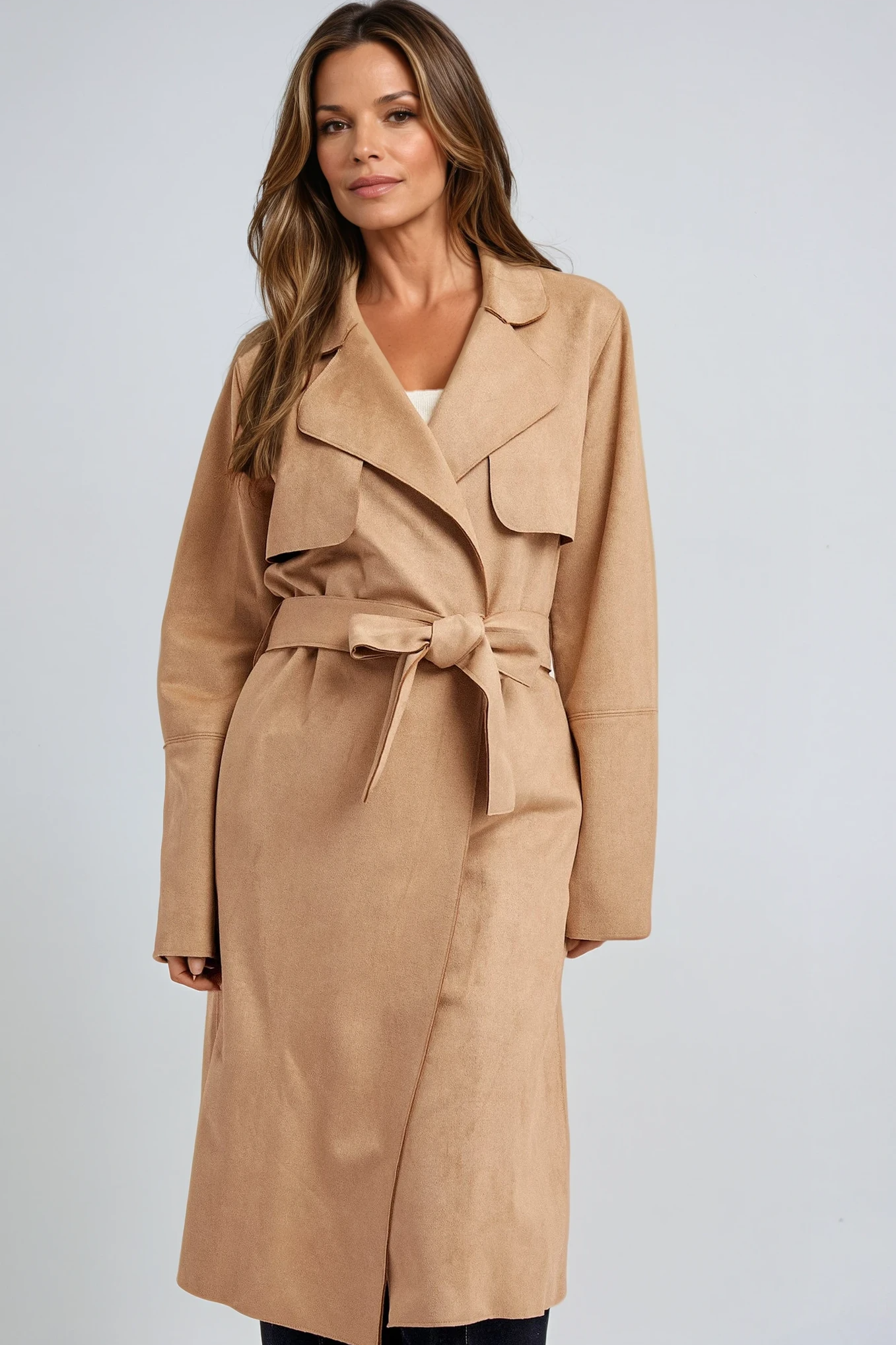 Suede Belted Trench Coat