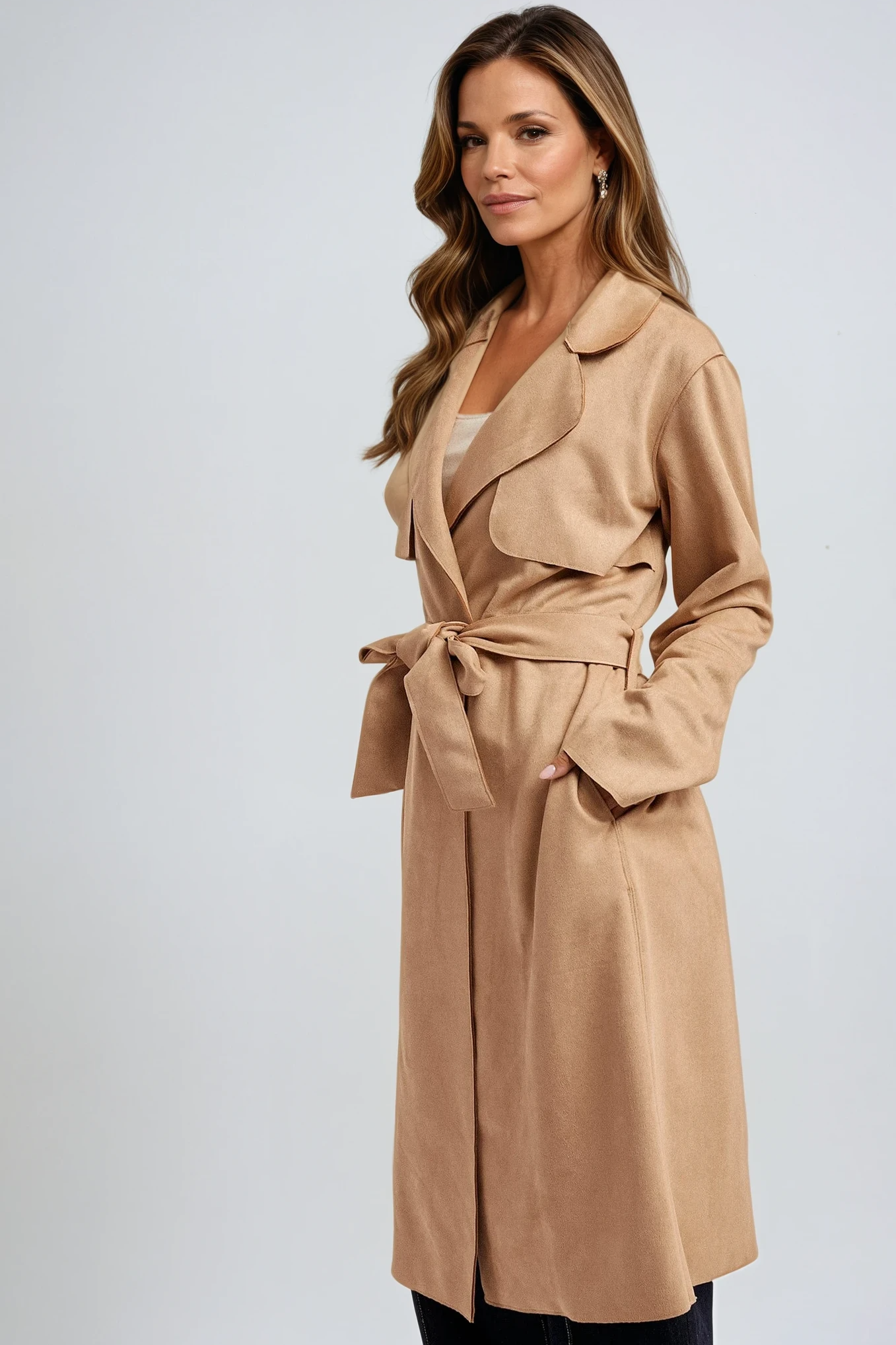 Suede Belted Trench Coat