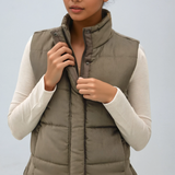 Suede-Like Puffer Vest Olive