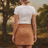 Suede Button Front Mini Skirt