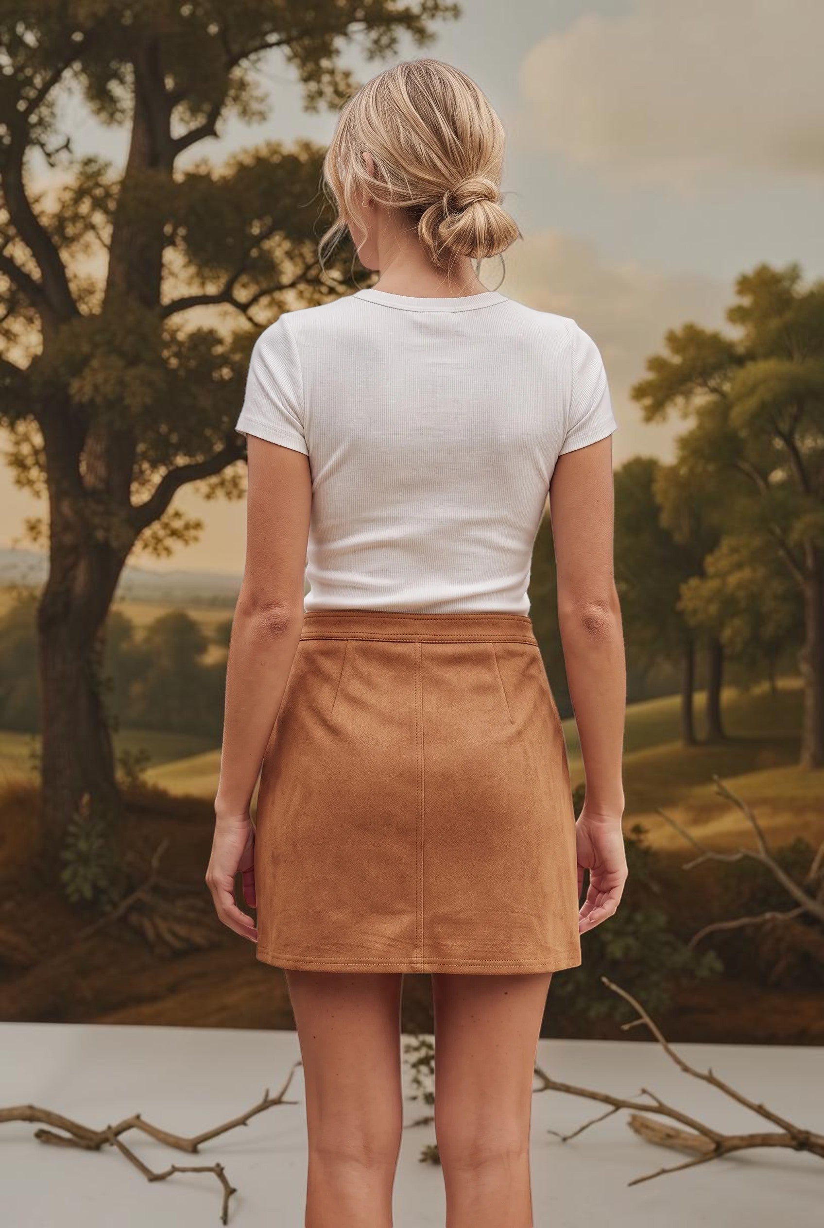 Suede Button Front Mini Skirt