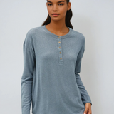 Hacci Long Sleeve Henley Top Teal