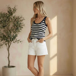 Be Cool textured stripe knit tank sweater, sleeveless top with colorful horizontal stripes and soft fabric.