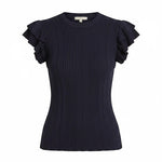 Navy textured ruffle sleeve top by Skies Are Blue, featuring lightweight fabric and stylish ruffle details for a casual chic look.