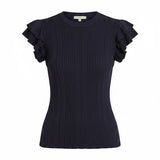 Navy textured ruffle sleeve top by Skies Are Blue, featuring lightweight fabric and stylish ruffle details for a casual chic look.