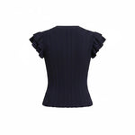 Navy textured ruffle sleeve top from Skies are Blue, featuring a stylish ruffle detail on the sleeves and a soft, textured fabric.