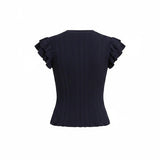 Navy textured ruffle sleeve top from Skies are Blue, featuring a stylish ruffle detail on the sleeves and a soft, textured fabric.