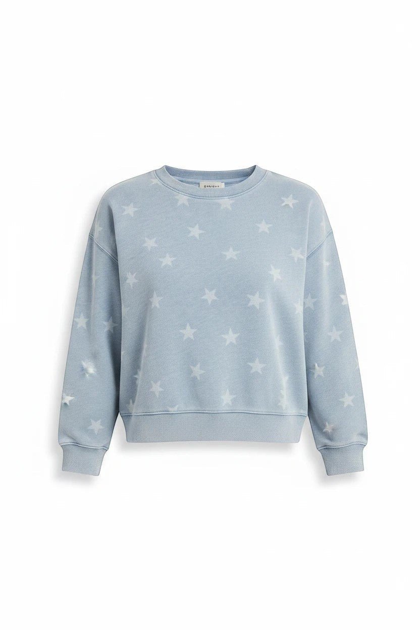 Blue cotton blend sweatshirt from Z Supply's Ada Star Tops collection featuring star patterns and a relaxed fit.