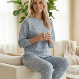 Blue cotton-blend crewneck sweatshirt with star designs from Z Supply's Ada Star Sweatshirt collection.
