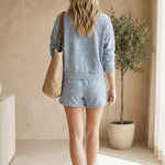 Light blue Ada Star Sweatshirt by Z Supply, a casual cotton blend top featuring star graphic design and relaxed fit.