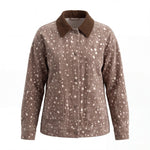 graced The Alyssa animal print cotton jacket with a brown corduroy collar and button-up front