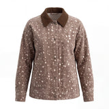 graced The Alyssa animal print cotton jacket with a brown corduroy collar and button-up front