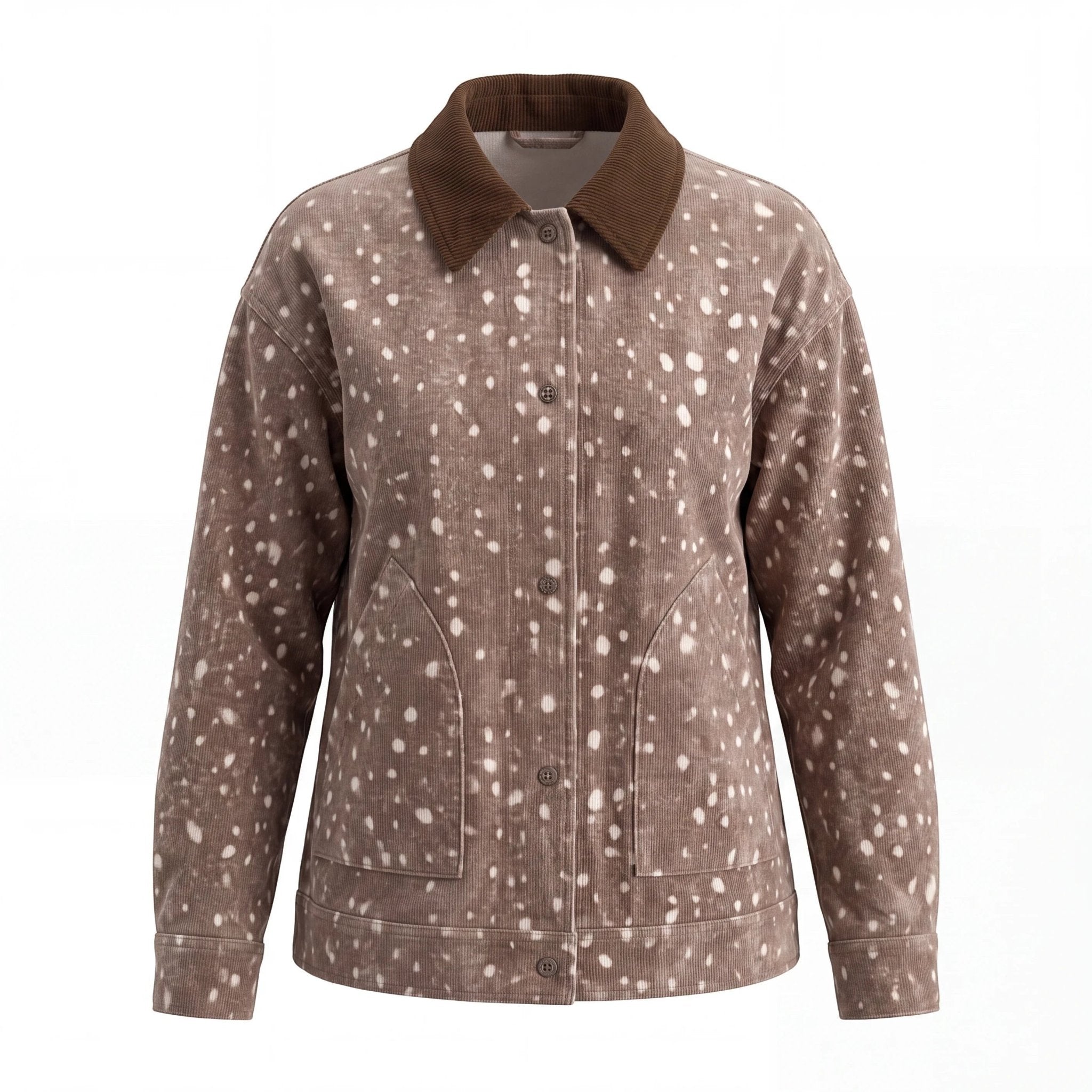 graced The Alyssa animal print cotton jacket with a brown corduroy collar and button-up front