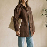 Espresso-colored Graced Anna Five Button Coat, a stylish outerwear piece in extra small size, featuring five front buttons and a tailored fit.
