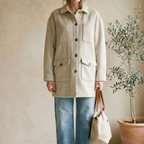Espresso The Anna Five Button Coat by graced, a stylish women's outerwear with five front buttons, shown in extra small size.