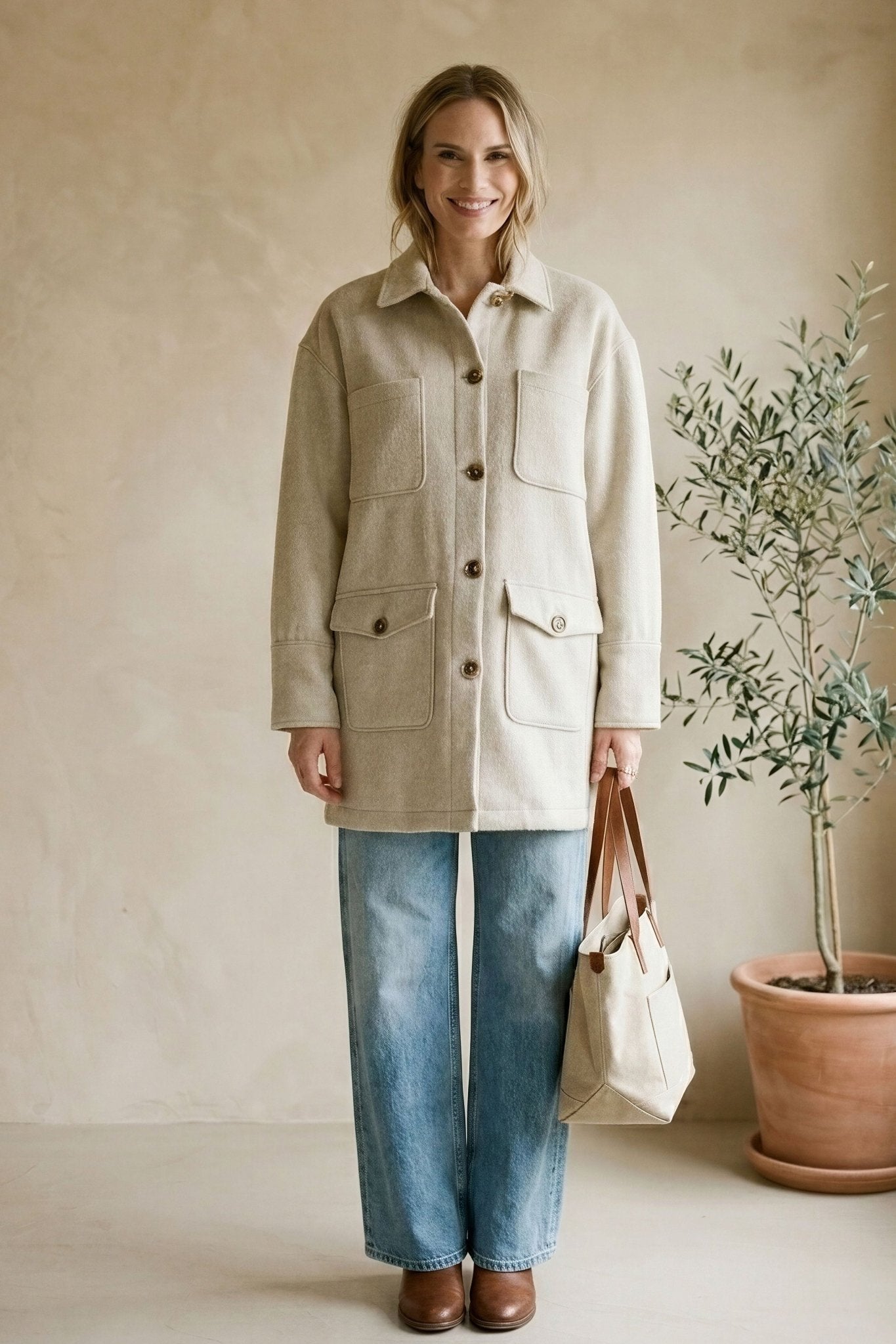 Espresso The Anna Five Button Coat by graced, a stylish women's outerwear with five front buttons, shown in extra small size.