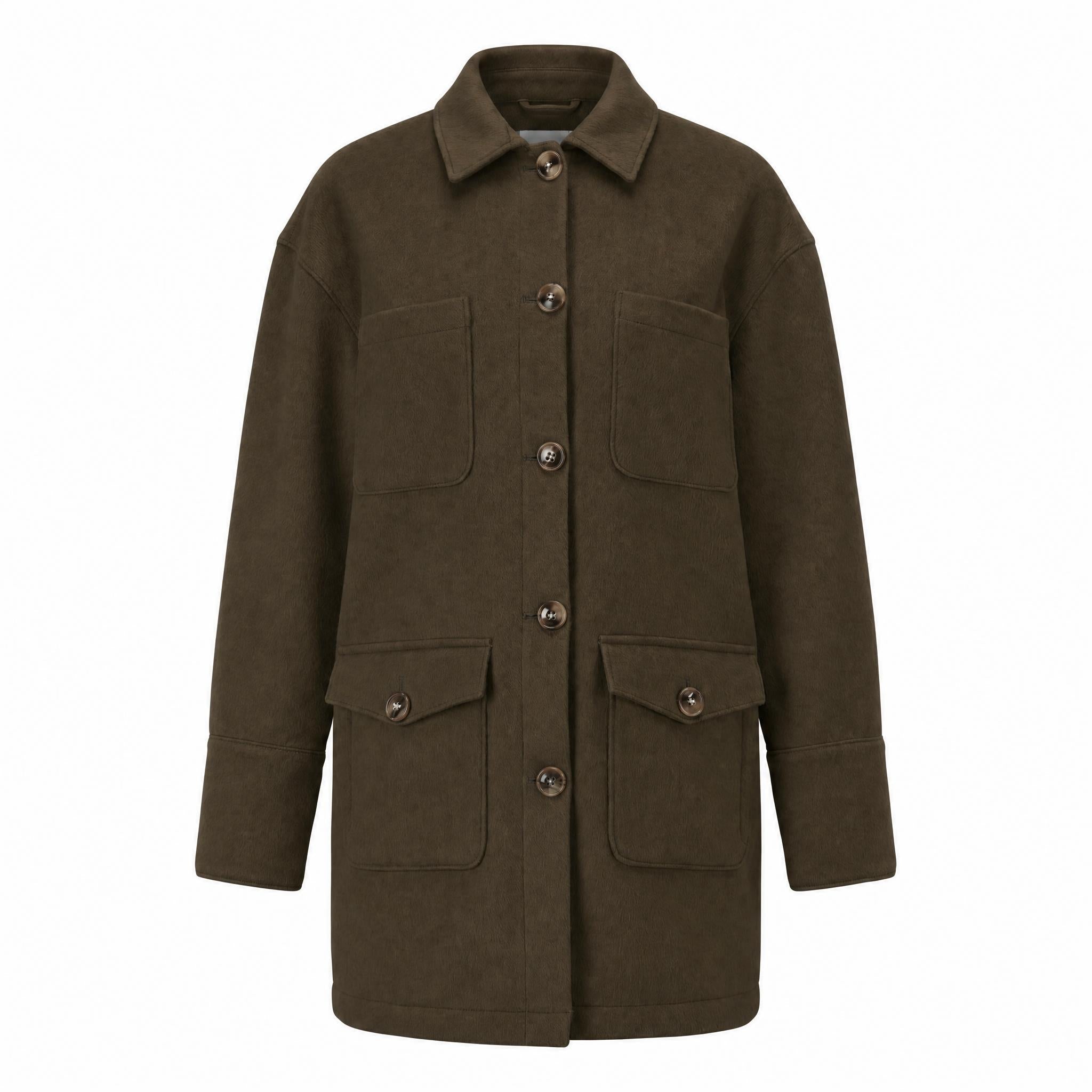 Espresso-colored Graced Anna Five Button Coat, a stylish outerwear piece in extra small size with five front buttons.