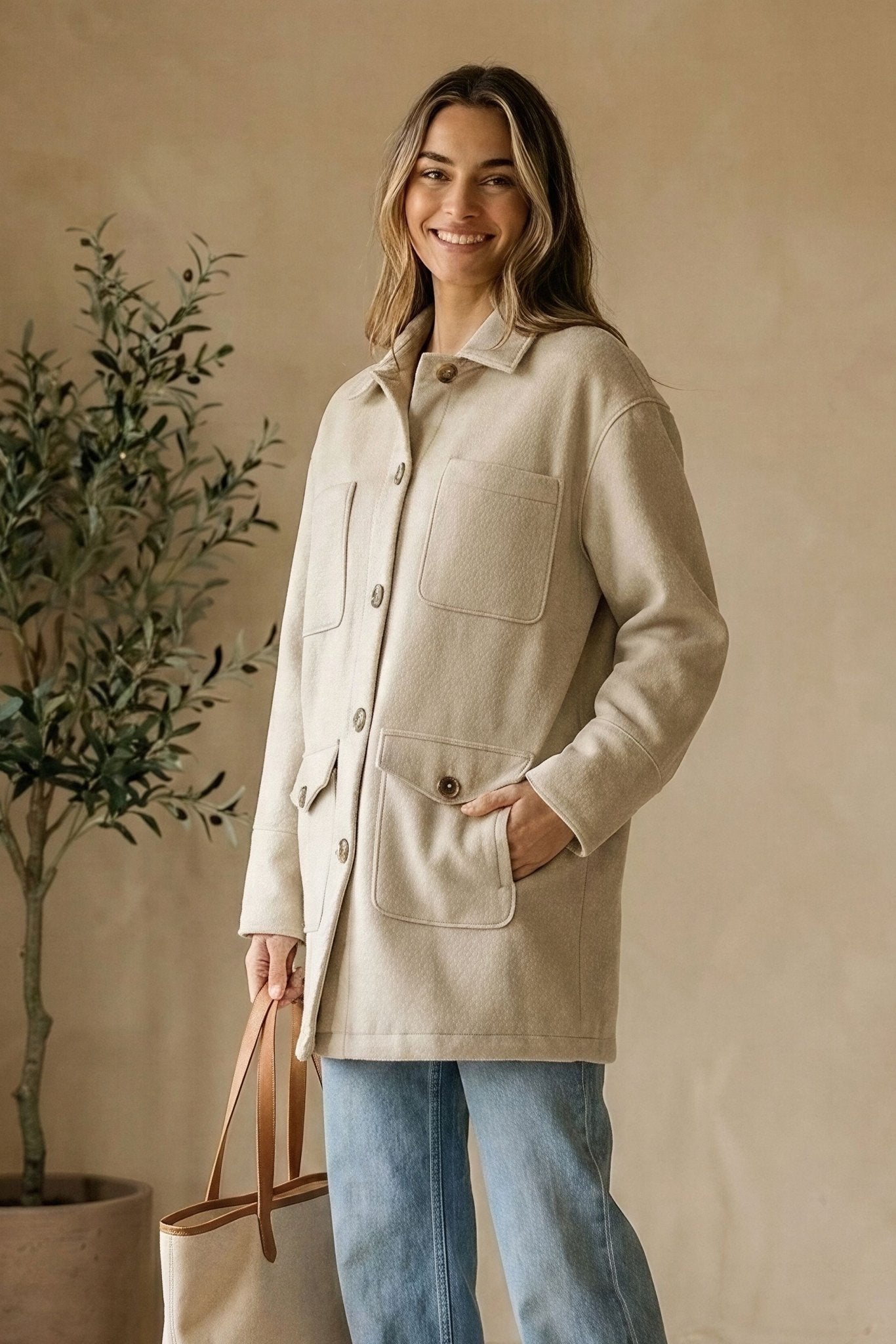 Espresso-colored Anna Five Button Coat by graced, stylish outerwear with five front buttons and tailored fit in extra small size.