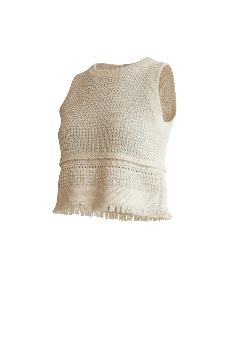 Ivory crochet tank top from Skies Are Blue's The Annie collection, featuring a sleeveless, lightweight design perfect for casual wear.