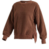 graced The Ashley oversized chocolate brown brushed fleece top with long sleeves and side slit hem detail