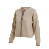 graced Baylie cardigan in beige with a brown and white gingham button-down trim and ribbed cuffs