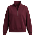 graced dark cherry ribbed quarter-zip sweater with a relaxed fit and long sleeves