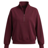 graced dark cherry ribbed quarter-zip sweater with a relaxed fit and long sleeves