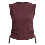 graced winetasting red ribbed cotton sleeveless top with side tie detail and structured shoulders