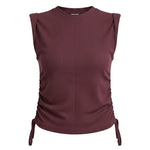 graced wine-colored ribbed cotton sleeveless top with side tie detail and structured shoulders