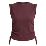 graced wine-colored ribbed cotton sleeveless top with side tie detail and structured shoulders