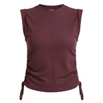 graced winetasting red sleeveless ribbed cotton top with side tie detail and structured shoulders
