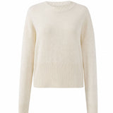 graced Eloise cream crew neck sweater with dropped shoulders and wide ribbed hem in a soft wool blend knit