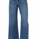 graced The Emerson relaxed flare jeans in medium wash denim featuring front patch pockets and a high-rise fit.
