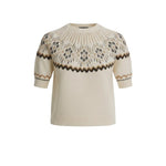 graced The Josephine Faire Isle Top in cream with a short-sleeve knit design and a classic round neckline.