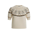 graced The Josephine Faire Isle Top in cream with a short-sleeve knit design and a classic round neckline.