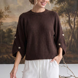 The Layla Button Sleeve Top Dark Brown