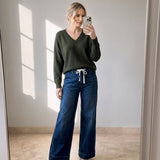 The Lyn Super Soft Batwing V-Neck Sweater Dark Olive