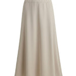 graced The Margo beige wool-blend midi skirt with a relaxed A-line silhouette and comfortable elastic waistband.
