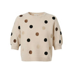 graced Michelle knit top in cream with multi-color polka dots, featuring short sleeves and a relaxed fit.